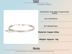 Detail view of 14mm wide crushed ice textured copper bracelet with adjustable open design