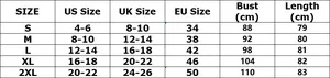Detailed size chart for off-shoulder ruffled romper showing US, UK, and EU measurements