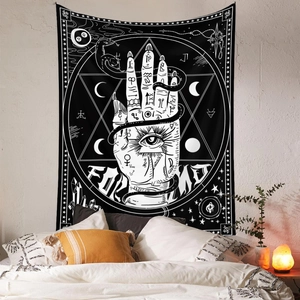 Bohemian Hand of Mysteries tapestry with sun and moon phases for bedroom wall decor