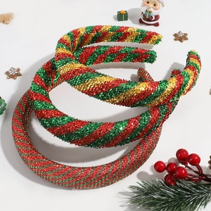 Sparkly candy cane striped knot headbands in festive red and green for Christmas holiday