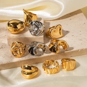 Chic 18K gold and silver plated stainless steel chunky rings in irregular lava designs