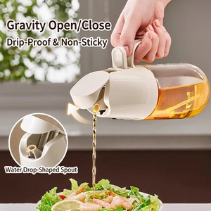 Gravity glass oil sprayer and dispenser bottle for kitchen with drip-free spout