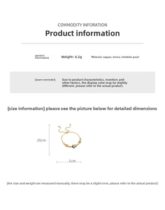 Detailed sizing chart for gold-plated gourd pearl bracelet with length and material specs