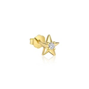 Detailed close-up of S925 sterling silver star stud earring with gold plating and zircon
