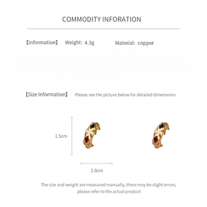 Detailed size specifications for vintage rhombus C-shaped copper earrings with dimensions
