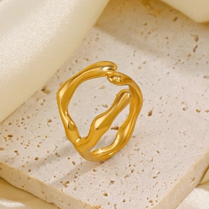 Irregular Lava Ring Stainless Steel 18K Gold Plated Adjustable Open Minimalist Fluid Organic Design Jewelry For Women