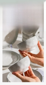 Close-up of thick high-temperature ceramic bowl with anti-scald textured surface