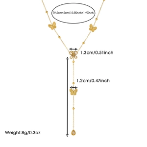 Collier vintage papillon doré en acier inoxydable avec pendentif goutte et mesures claires