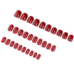 Deep wine red cat eye press-on nails with short square shape and 24-piece set layout