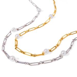 Collane in acciaio inossidabile oro 18k e argento con catena a graffetta e perle