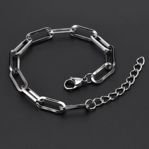 Detailed view of silver stainless steel coffee bean link chain with lobster clasp closure
