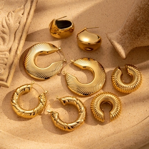 Textured C-Shaped Hoop Earrings Chunky Spiral Croissant And Waterdrop Designs Titanium Steel With Stainless Steel Earring Post