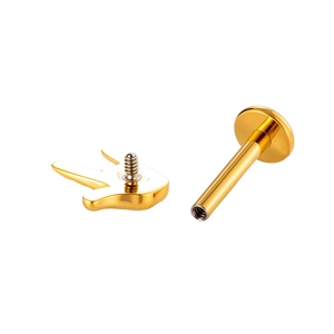 Titanium gold heart I Love You gesture labret stud with internal threading and flat back