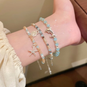 Ozean Thema Perlenarmband Delfin Seestern Muschel Anhänger Sommer Urlaub Stil Künstliches Kristall Schmuck Damen