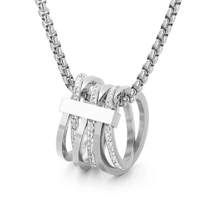 Multi-layer silver pendant necklace with sparkling rhinestones and elegant box chain style