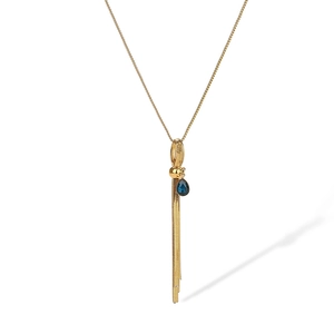 Minimalist gold-plated titanium necklace with layered chains and blue teardrop gemstone