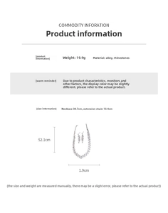 Detail view of rhinestone square jewelry set showing weight 19.9g and size measurements