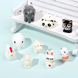 Mini Resin Figurines Cute Cartoon Animal Panda Rabbit Cow Owl DIY Micro Landscape Ornaments Fairy Garden Decoration Desk