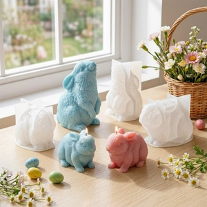 Moule en silicone lapin pour bougies DIY avec texture de fourrure réaliste et œufs