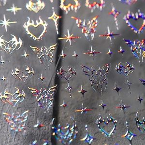 Holografische Herz- und Schmetterling-Nagelaufkleber mit Gothic-Tribal-Laser-Glitzer