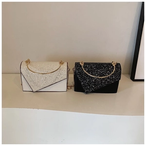Damen Crossbody Tasche Mit Pailletten Flappe Und Metallgriff Elegante PU Leder Schultertasche Für Abendparty