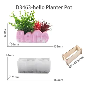 Detailed view of DIY Hello letter flower pot silicone mold with wooden support frame