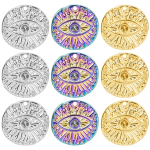 Evil Eye Round Pendant Necklace Stainless Steel Vacuum Plated Minimalist Protection Charm Jewelry For Women Girls Boho Style