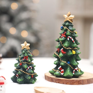 Mini Christmas Tree Desktop Ornament Resin Figurine Colorful Star Bow Festive Table Decoration For Xmas Party Office
