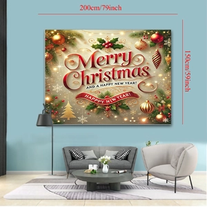 Christmas tapestry 200x150cm with red and gold ornaments for holiday wall decor