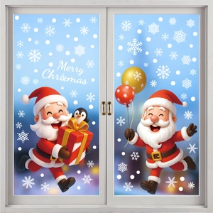 3D Santa Claus and snowflakes static window stickers for Christmas home decor