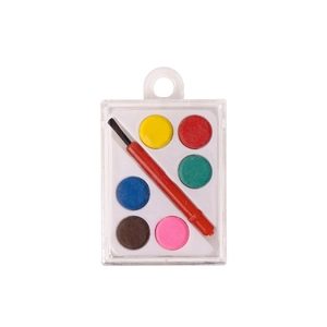 Portable 6-color solid watercolor paint set with mini brush in a clear plastic box