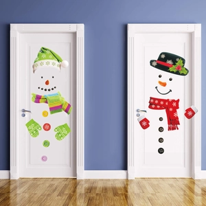 Christmas Snowman Wall Stickers PVC DIY Cartoon Fridge Door Decals Festive Window Clings Holiday Home Decor