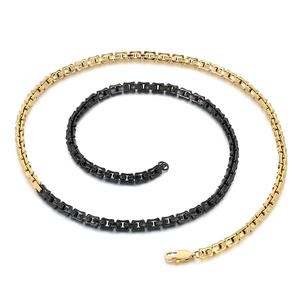 Collier chaîne moderne en acier inoxydable bicolore noir et doré avec fermoir homard