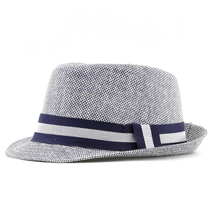 Sombrero fedora de verano para hombre tejido en azul y blanco con cinta a rayas