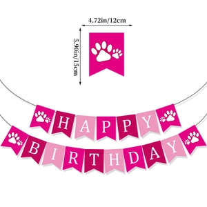Pink dog birthday banner with paw prints showing single flag size 12x15cm detail view