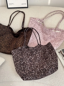 Women Leopard Print Suede Tote Bag Large Capacity Shoulder Handbag Vintage Korean Style Streetwear For Daily Commute