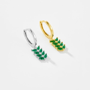 S925 sterling silver leaf drop earrings with green marquise stones in gold and silver