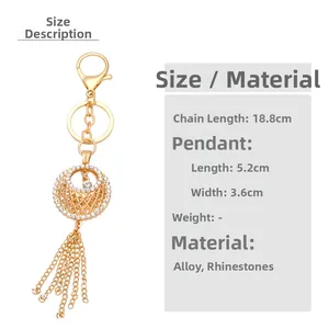 Spécifications détaillées de la taille du porte-clés à pompons en alliage et strass