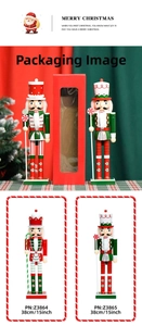 Detailed view of 38cm wooden nutcracker soldiers with red festive gift box packaging