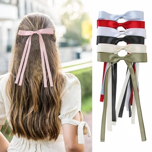 Women Satin Ribbon Bow Hair Clips Long Streamer Elegant Hairpins Sweet Duckbill Clips Korean Style Trendy Headwear