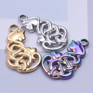 Minimalist cat shaped stainless steel pendants in gold, silver, and iridescent finishes
