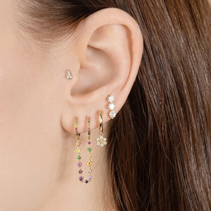 Elegant S925 sterling silver ear jewelry set with multicolored zircon snowflake charms