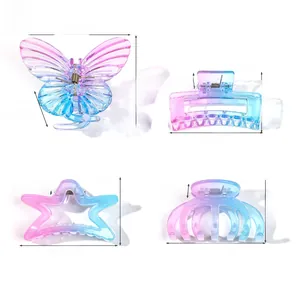 Detailed size chart for gradient square butterfly and star shaped hair claw clips