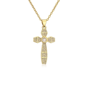 Collana classica con ciondolo a croce placcata oro con scintillanti zirconi cubici
