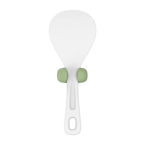 White and green rice cooker spoon holder with multifunctional storage hook accessory
