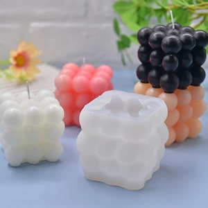 3D bubble cube silicone mold for DIY cake baking and scented candle making with finished product