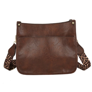 Women Shoulder Bag PU Leather Retro Square Crossbody With Leopard Print Wide Strap Casual Fashion Messenger Handbag
