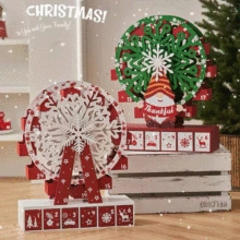 Christmas wooden countdown calendars in ferris wheel and gnome designs with small drawers