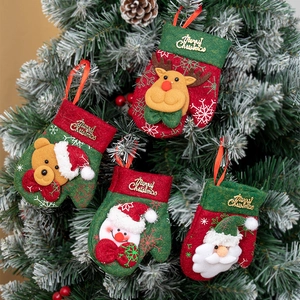 Christmas Mitten Hanging Ornaments Felt Plush 3D Cartoon Santa Snowman Reindeer Tree Decor Merry Christmas Festive Holiday