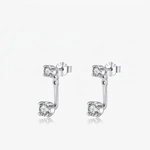 925 Sterling Silver Rhinestone Stud Earrings For Women Elegant Geometric Double Sided Earring Jacket Fashion Jewelry Gift